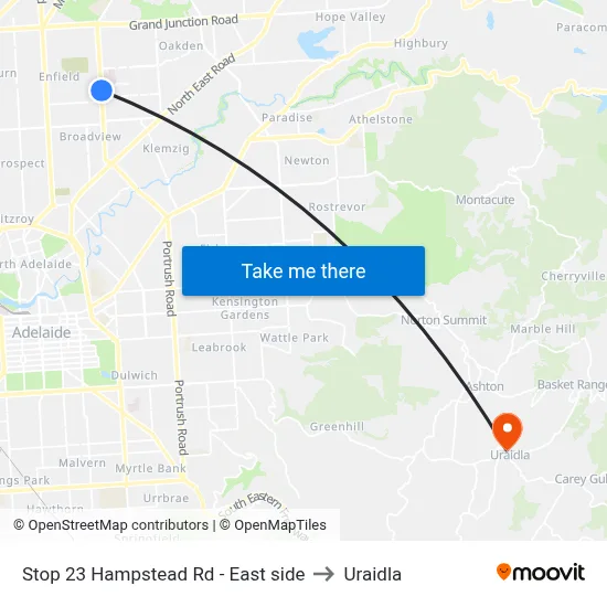 Stop 23 Hampstead Rd - East side to Uraidla map
