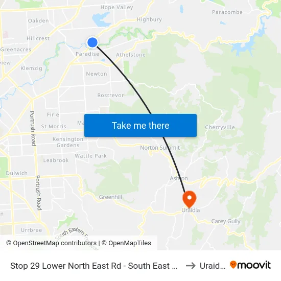 Stop 29 Lower North East Rd - South East side to Uraidla map