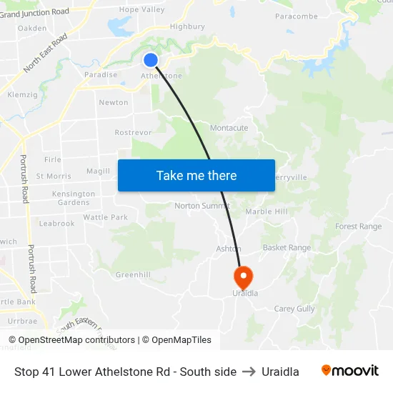 Stop 41 Lower Athelstone Rd - South side to Uraidla map