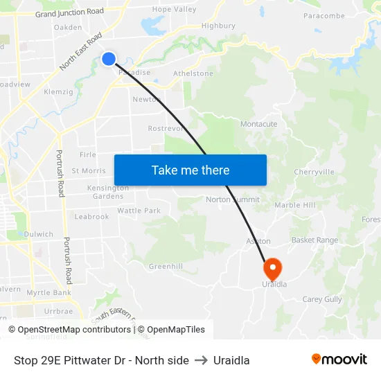 Stop 29E Pittwater Dr - North side to Uraidla map
