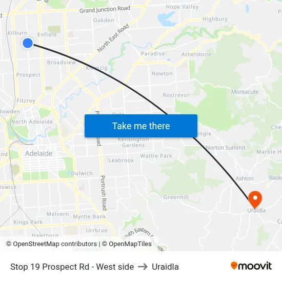 Stop 19 Prospect Rd - West side to Uraidla map