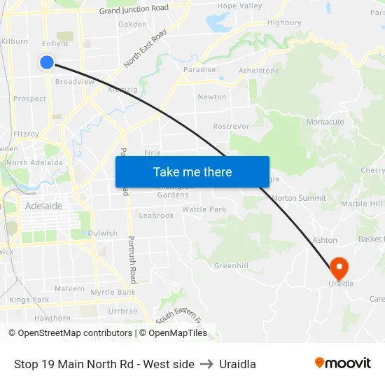 Stop 19 Main North Rd - West side to Uraidla map