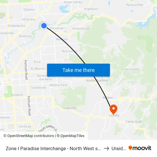 Zone I Paradise Interchange - North West side to Uraidla map