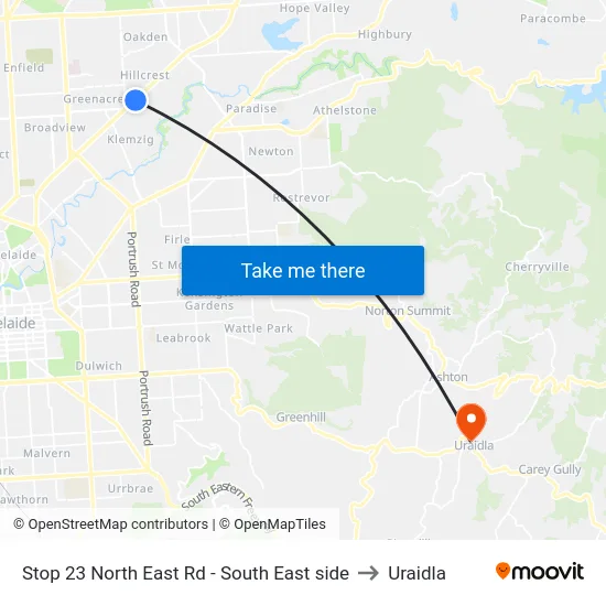 Stop 23 North East Rd - South East side to Uraidla map