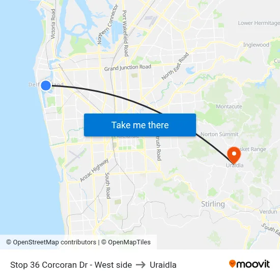 Stop 36 Corcoran Dr - West side to Uraidla map