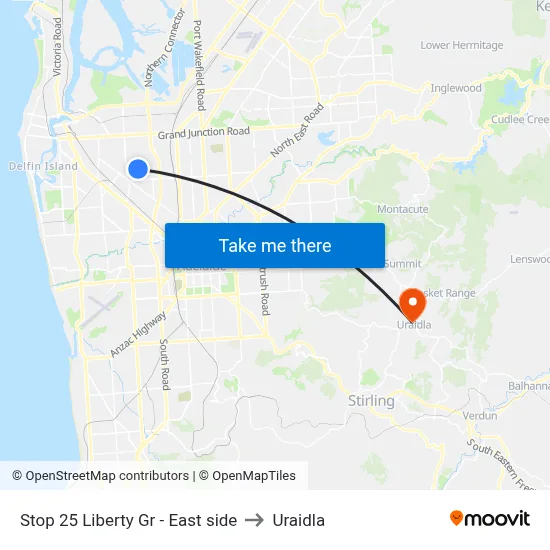 Stop 25 Liberty Gr - East side to Uraidla map