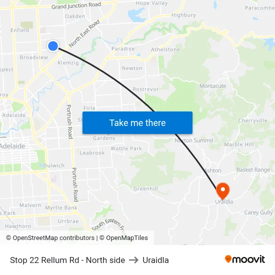 Stop 22 Rellum Rd - North side to Uraidla map