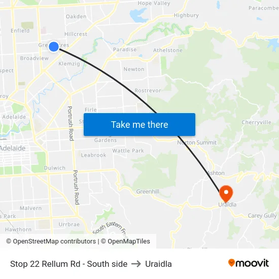 Stop 22 Rellum Rd - South side to Uraidla map