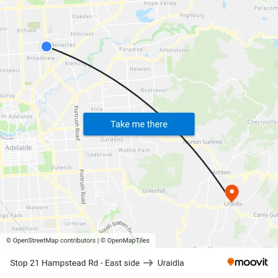 Stop 21 Hampstead Rd - East side to Uraidla map