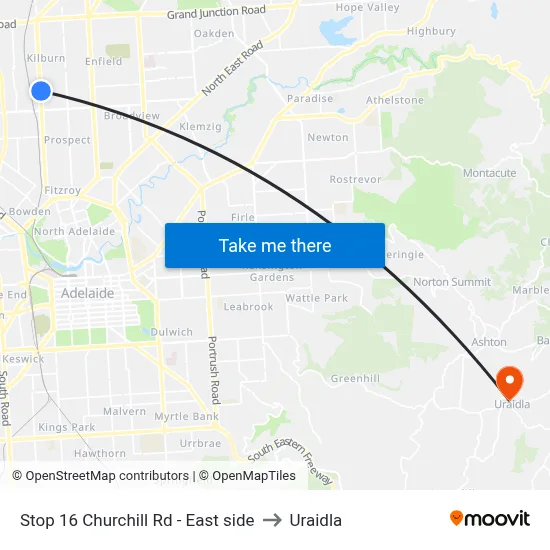 Stop 16 Churchill Rd - East side to Uraidla map