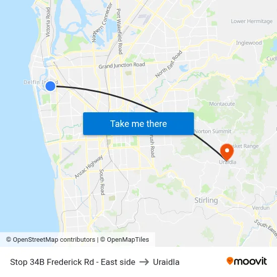 Stop 34B Frederick Rd - East side to Uraidla map