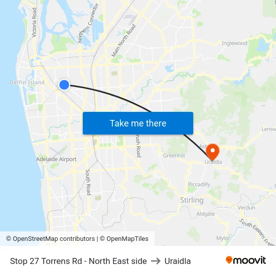 Stop 27 Torrens Rd - North East side to Uraidla map