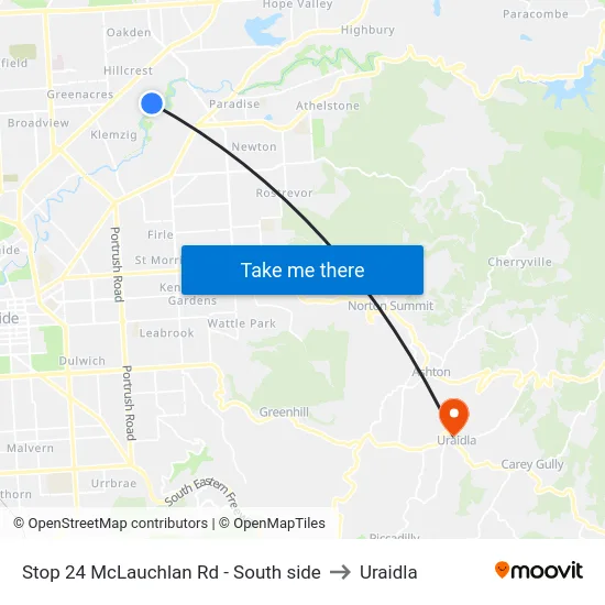 Stop 24 McLauchlan Rd - South side to Uraidla map