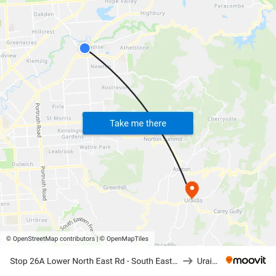 Stop 26A Lower North East Rd - South East side to Uraidla map