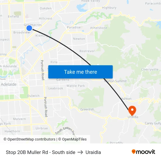 Stop 20B Muller Rd - South side to Uraidla map