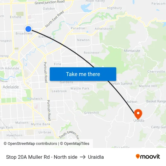 Stop 20A Muller Rd - North side to Uraidla map