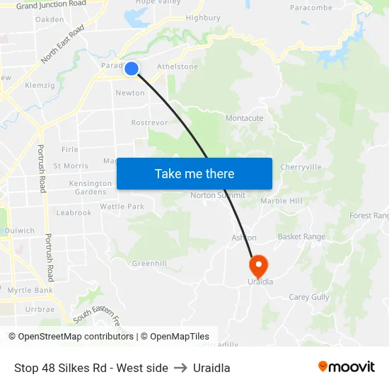 Stop 48 Silkes Rd - West side to Uraidla map