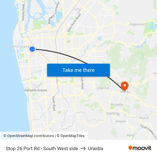 Stop 26 Port Rd - South West side to Uraidla map
