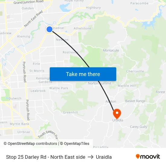 Stop 25 Darley Rd - North East side to Uraidla map