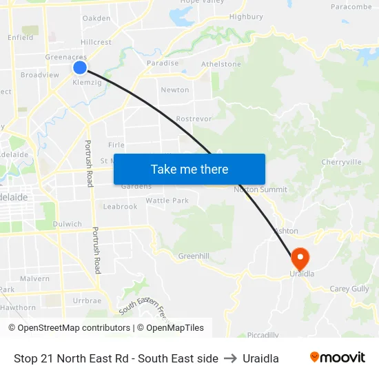 Stop 21 North East Rd - South East side to Uraidla map