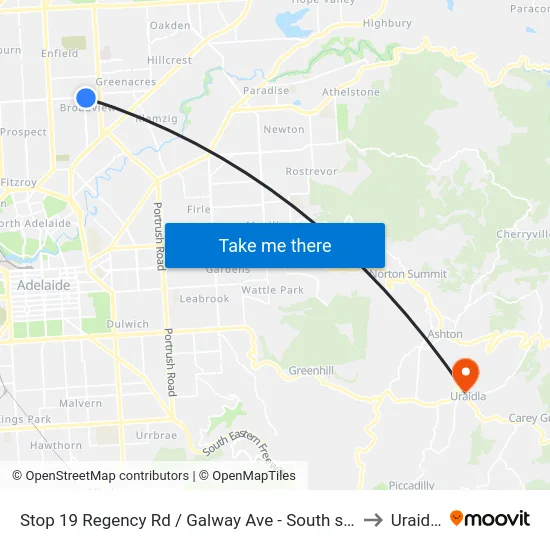 Stop 19 Regency Rd / Galway Ave - South side to Uraidla map