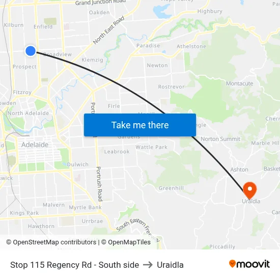 Stop 115 Regency Rd - South side to Uraidla map