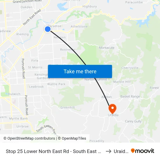Stop 25 Lower North East Rd - South East side to Uraidla map