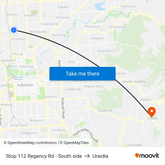 Stop 112 Regency Rd - South side to Uraidla map