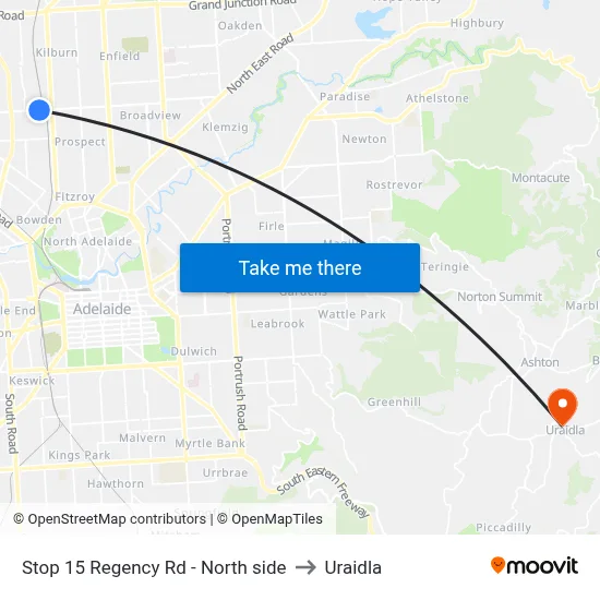 Stop 15 Regency Rd - North side to Uraidla map