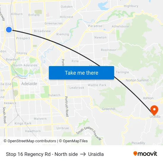 Stop 16 Regency Rd - North side to Uraidla map