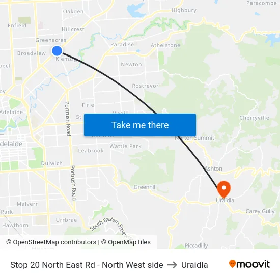 Stop 20 North East Rd - North West side to Uraidla map