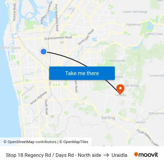 Stop 18 Regency Rd / Days Rd - North side to Uraidla map