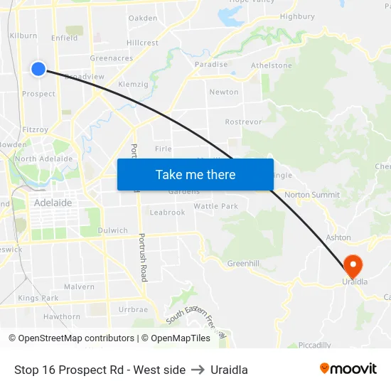 Stop 16 Prospect Rd - West side to Uraidla map