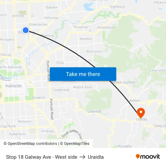 Stop 18 Galway Ave - West side to Uraidla map