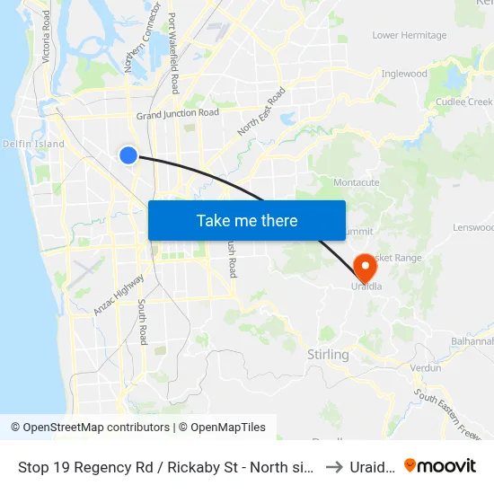 Stop 19 Regency Rd / Rickaby St - North side to Uraidla map