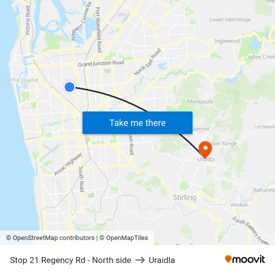 Stop 21 Regency Rd - North side to Uraidla map