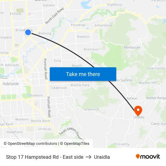 Stop 17 Hampstead Rd - East side to Uraidla map