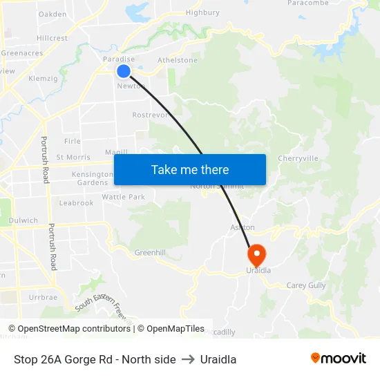 Stop 26A Gorge Rd - North side to Uraidla map