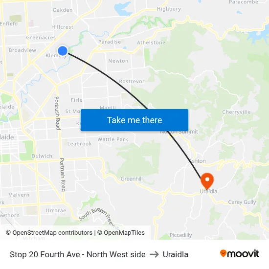 Stop 20 Fourth Ave - North West side to Uraidla map