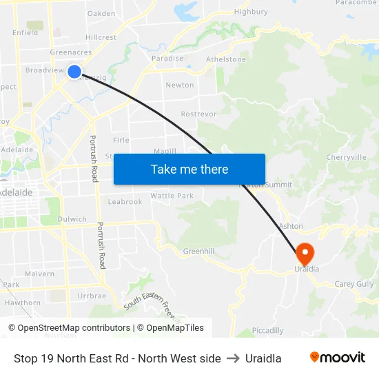 Stop 19 North East Rd - North West side to Uraidla map