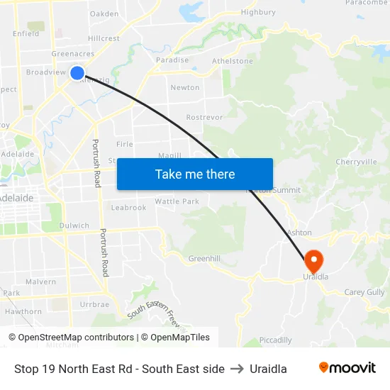 Stop 19 North East Rd - South East side to Uraidla map