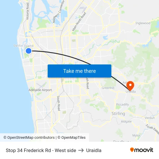 Stop 34 Frederick Rd - West side to Uraidla map