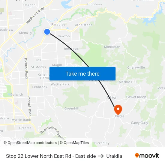 Stop 22 Lower North East Rd - East side to Uraidla map