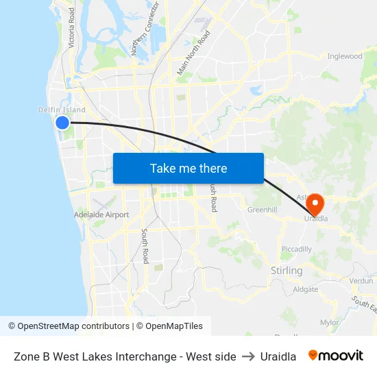 Zone B West Lakes Interchange - West side to Uraidla map