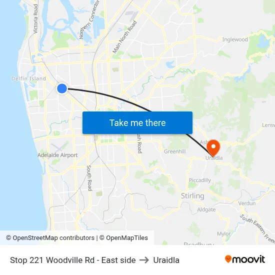 Stop 221 Woodville Rd - East side to Uraidla map