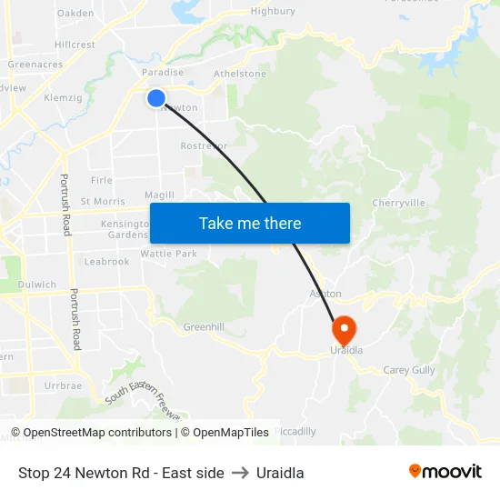 Stop 24 Newton Rd - East side to Uraidla map