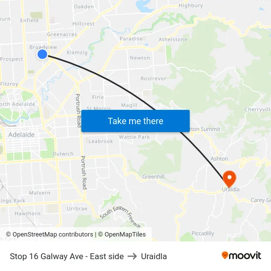 Stop 16 Galway Ave - East side to Uraidla map