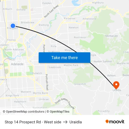 Stop 14 Prospect Rd - West side to Uraidla map
