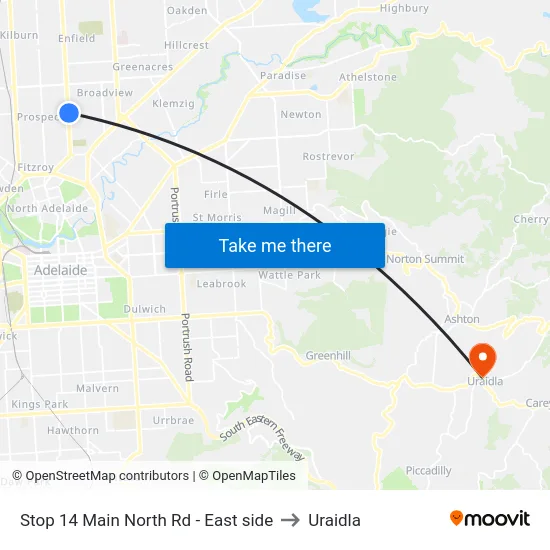 Stop 14 Main North Rd - East side to Uraidla map