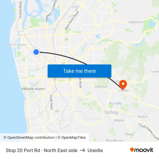 Stop 20 Port Rd - North East side to Uraidla map